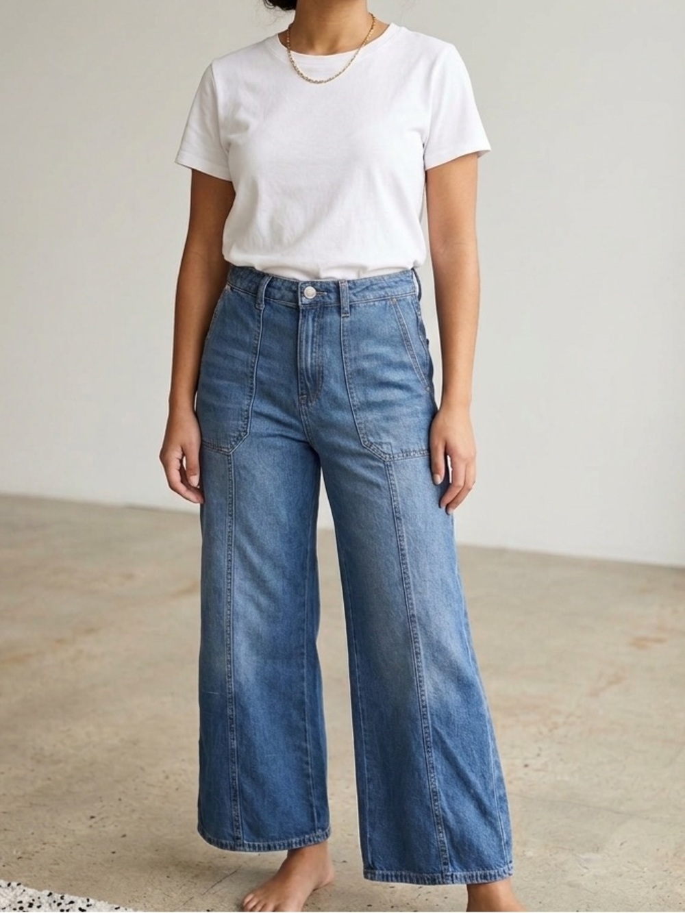 Michael Kors Medium Blue High-Rise Wide Leg Jeans - Picture 1 of 13